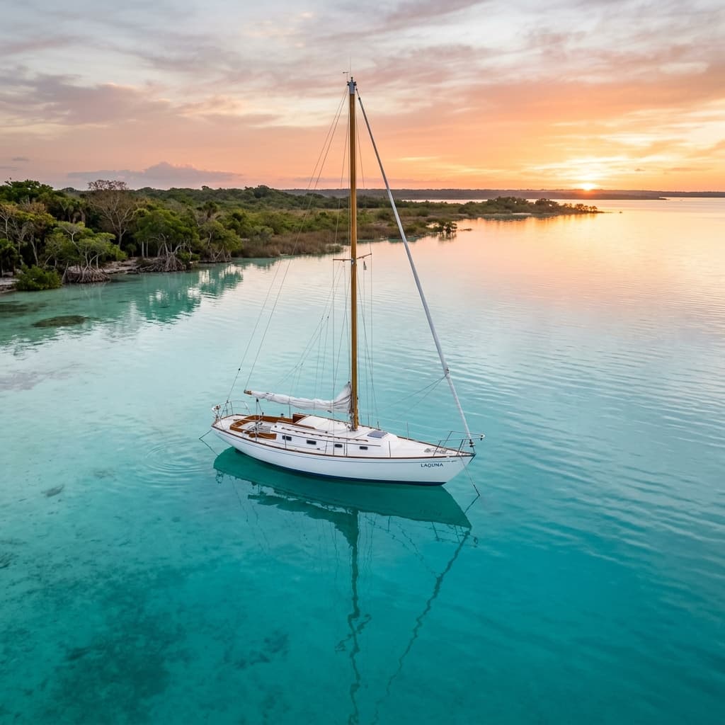 Velero en la Laguna de Bacalar